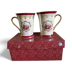Vintage-Inspired Red and Gold Mugs
